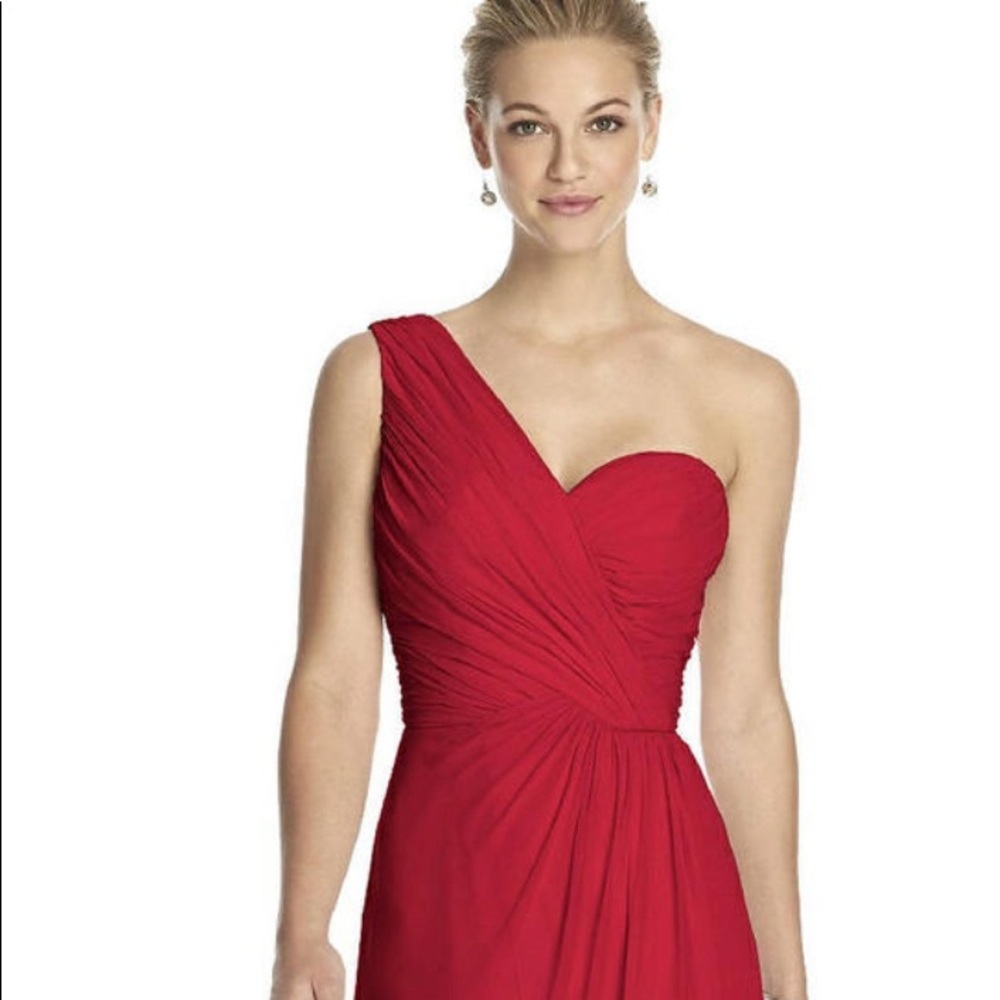 Dessy Bridesmaid Dress Burgundy NWT Full Length Shoulder Lux Chiffon Women’s 18